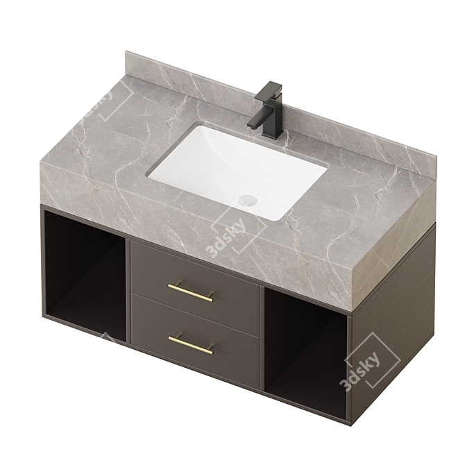 Stone Vessel Sink Floating Vanity 3D model image 2