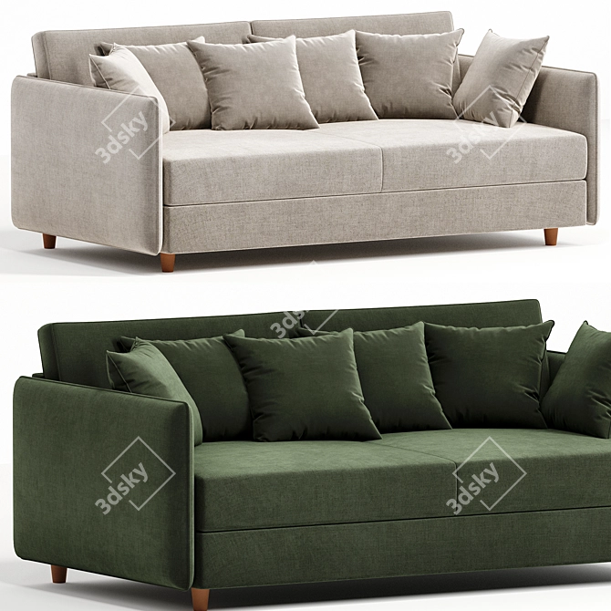 Elegant Gray-Blue Sleeper Sofa 3D model image 1