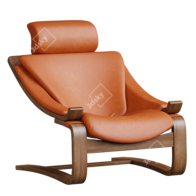 Retro Swedish Leather Lounge Chair 3D model image 1