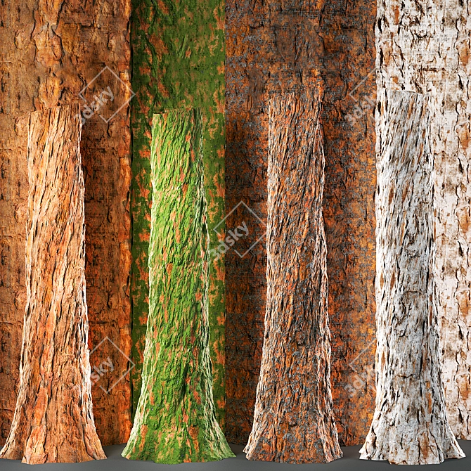 Tree Bark Trunk Textures Bundle 3D model image 1