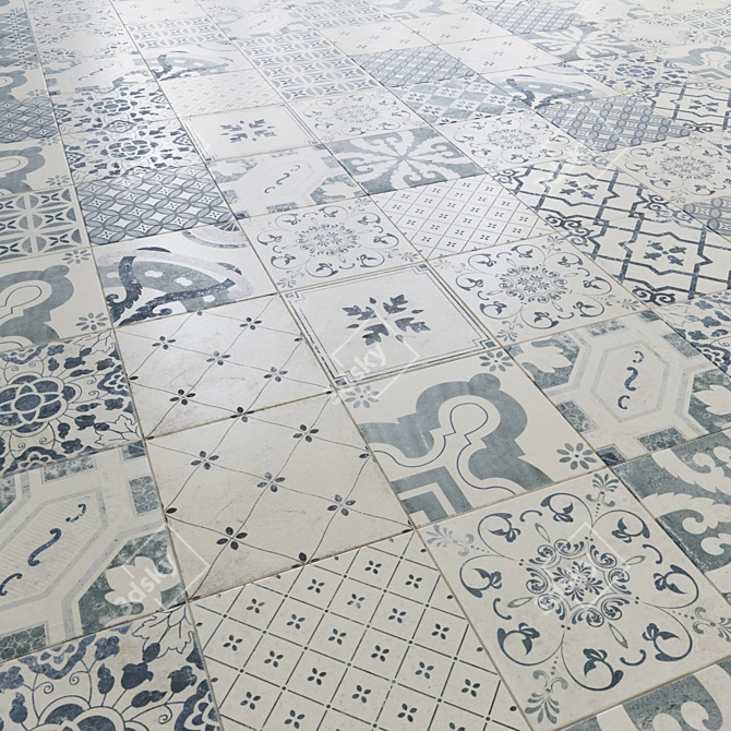 Antiqua Geometric Floor Tile Collection 3D model image 4