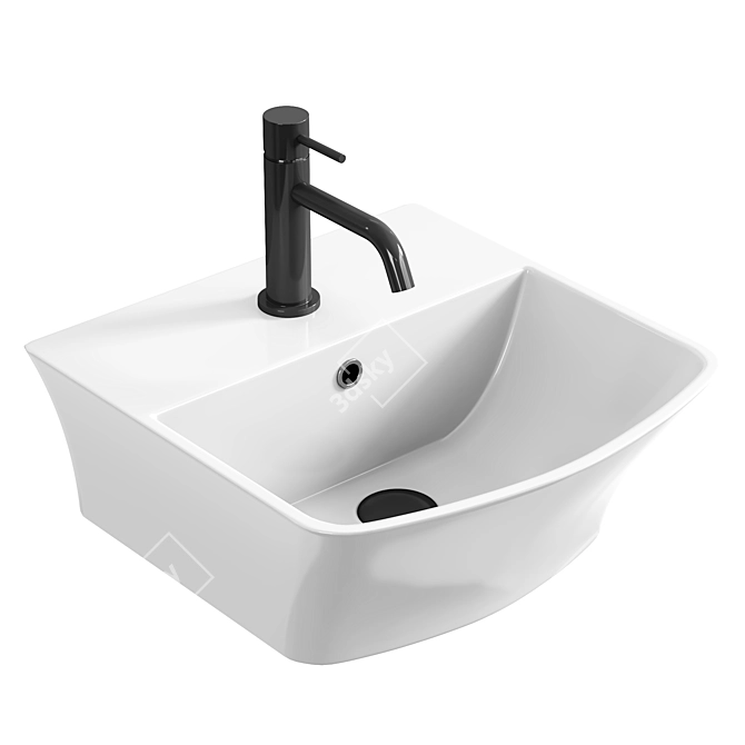 Glossy White Washbasin Vessel - 35 x 34 x 14.5 cm 3D model image 1