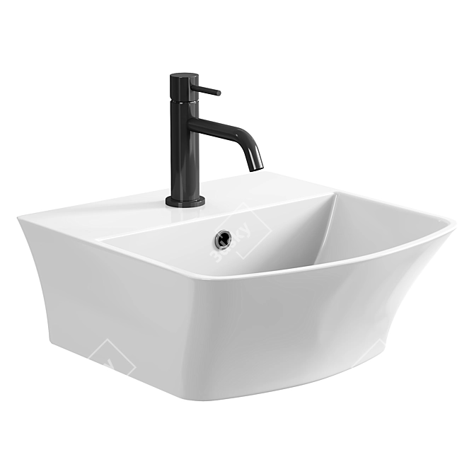 Glossy White Washbasin Vessel - 35 x 34 x 14.5 cm 3D model image 2