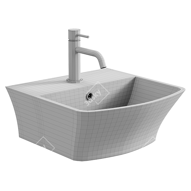 Glossy White Washbasin Vessel - 35 x 34 x 14.5 cm 3D model image 3