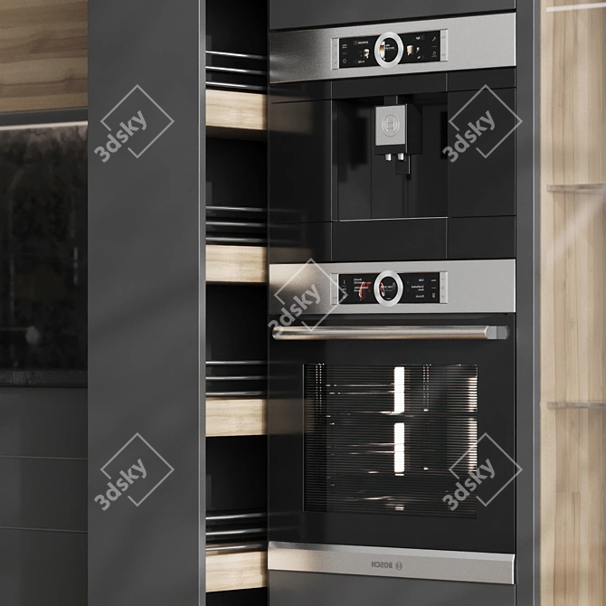 Modern Linear Kitchen 3D Model 3D model image 4