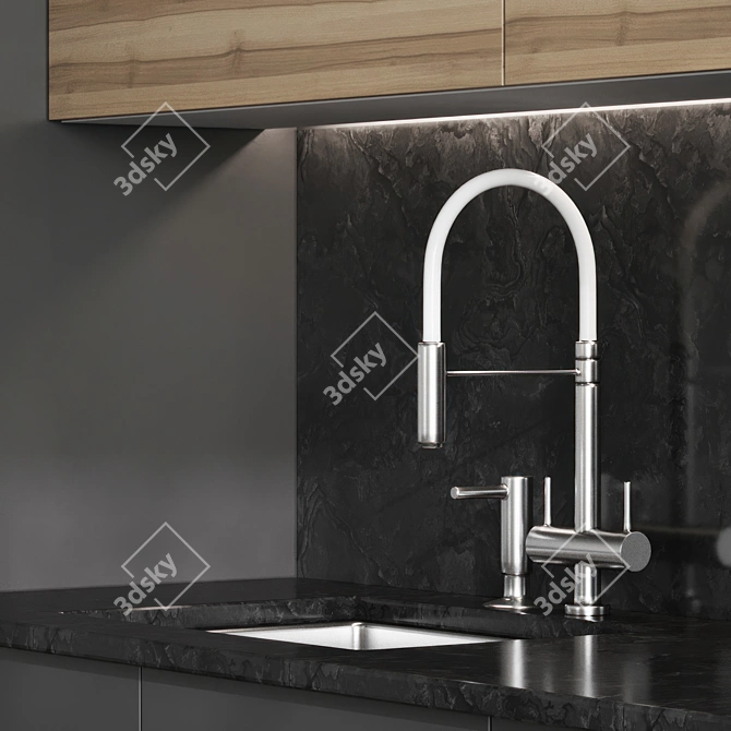 Modern Linear Kitchen 3D Model 3D model image 6