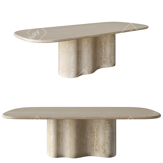 Travertine Undulate Dining Table 3D model image 1