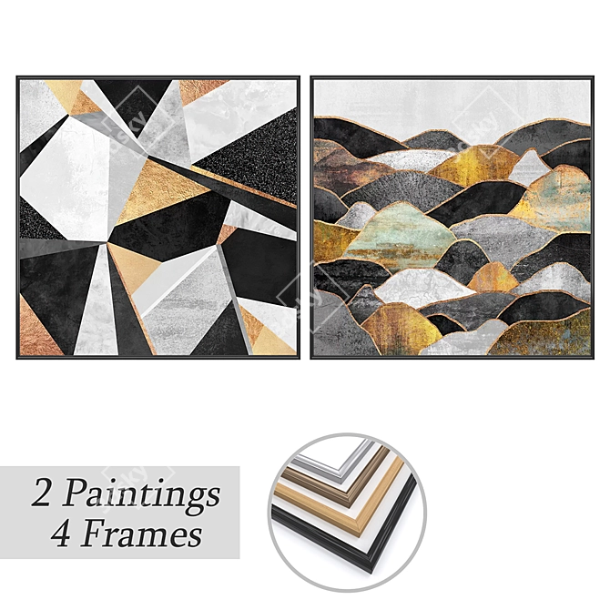 Artistic Set with 2 Paintings 3D model image 1