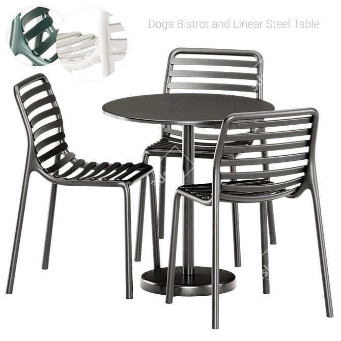 Sleek Steel Cafe Table & Chair 3D model image 1