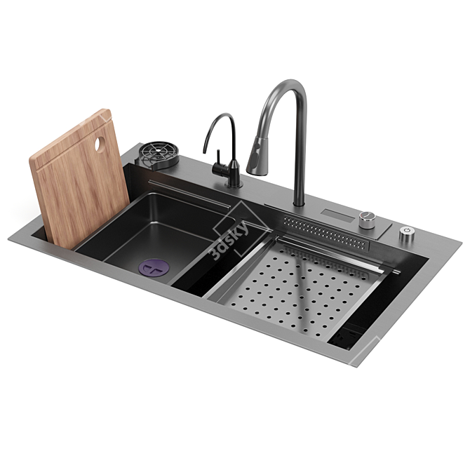 Black Stainless Steel Waterfall Kitchen Sink 3D model image 1