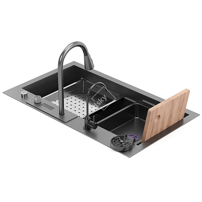 Black Stainless Steel Waterfall Kitchen Sink 3D model image 4