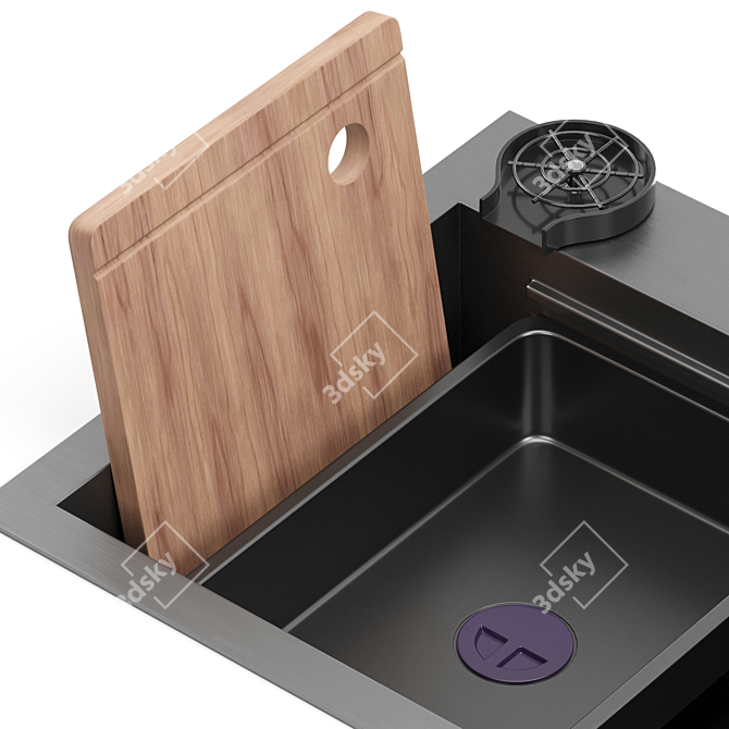 Black Stainless Steel Waterfall Kitchen Sink 3D model image 5