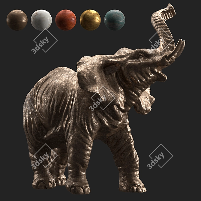 Vintage Elephant Brass Sculpture 3D model image 2