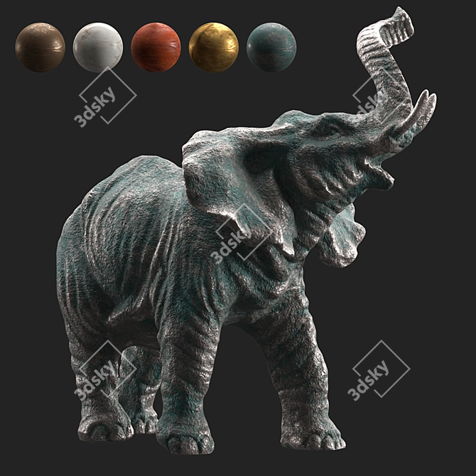 Vintage Elephant Brass Sculpture 3D model image 3