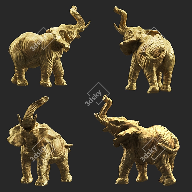 Vintage Elephant Brass Sculpture 3D model image 6