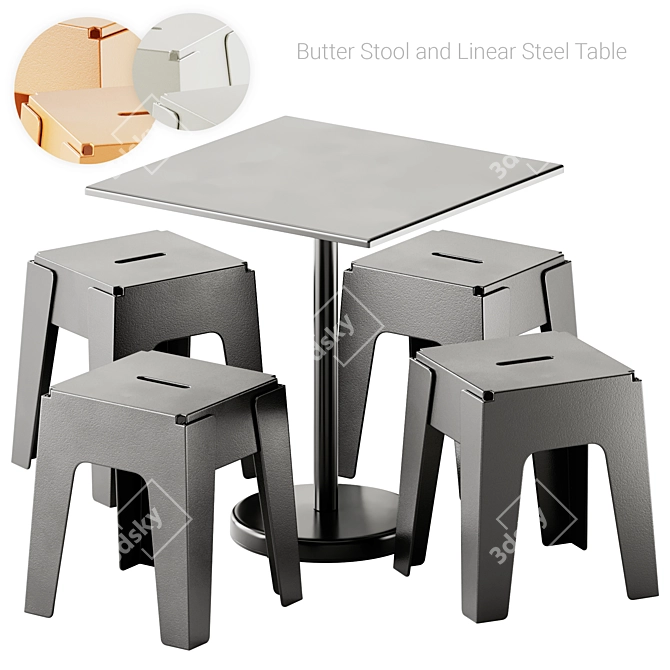 Modern Steel Cafe Table & Stool 3D model image 1