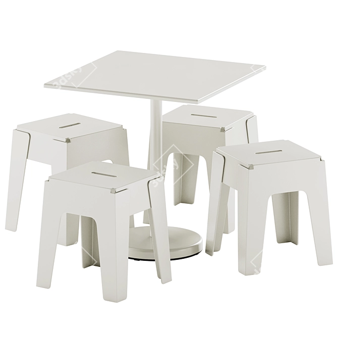 Modern Steel Cafe Table & Stool 3D model image 3