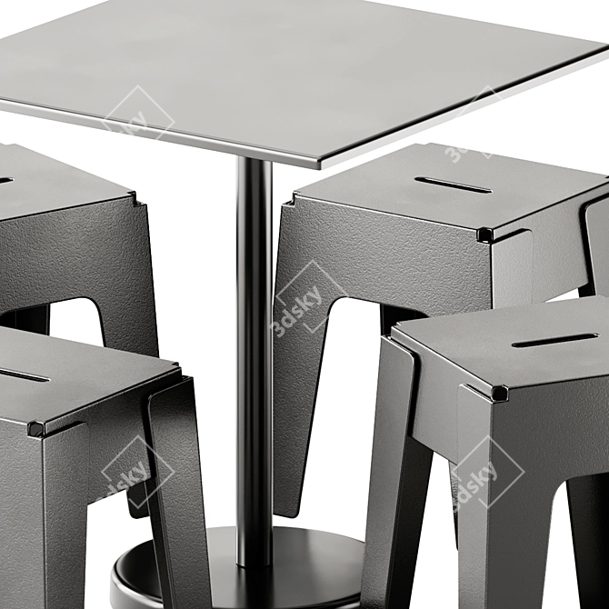 Modern Steel Cafe Table & Stool 3D model image 4