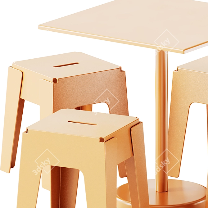 Modern Steel Cafe Table & Stool 3D model image 5