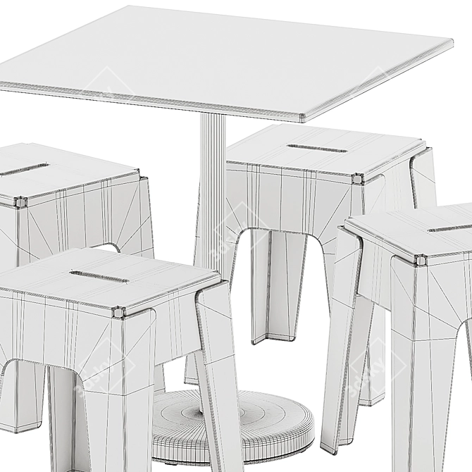 Modern Steel Cafe Table & Stool 3D model image 7