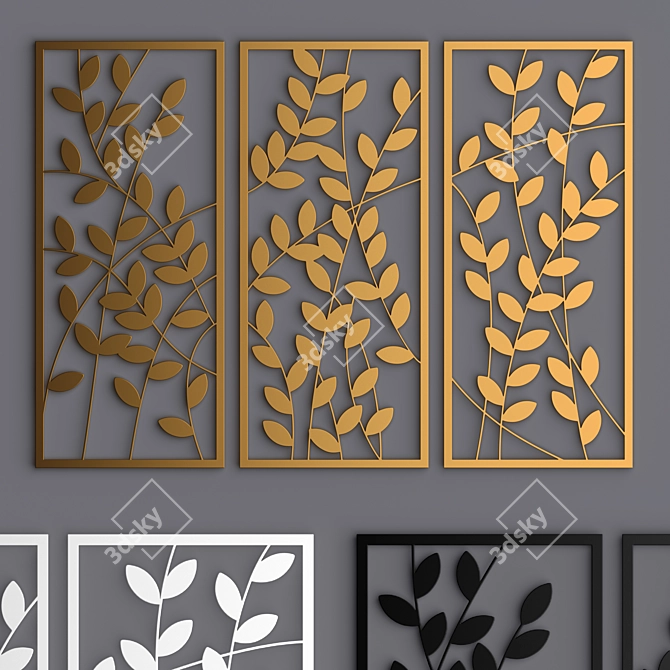 Leaf Decor Panel in Black, White & Gold 3D model image 1