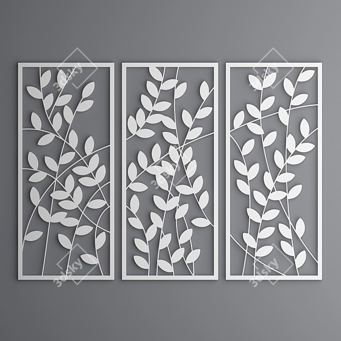 Leaf Decor Panel in Black, White & Gold 3D model image 2