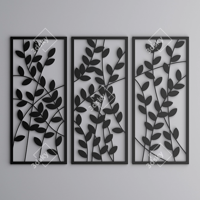 Leaf Decor Panel in Black, White & Gold 3D model image 3