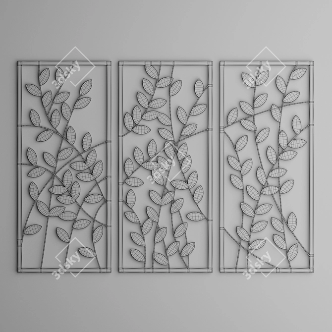 Leaf Decor Panel in Black, White & Gold 3D model image 4