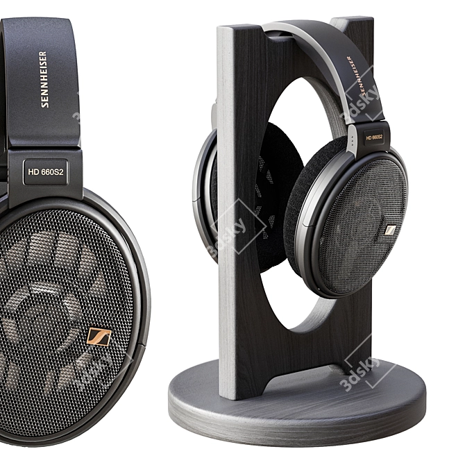 Premium Audio Headphone Set with Stand 3D model image 1