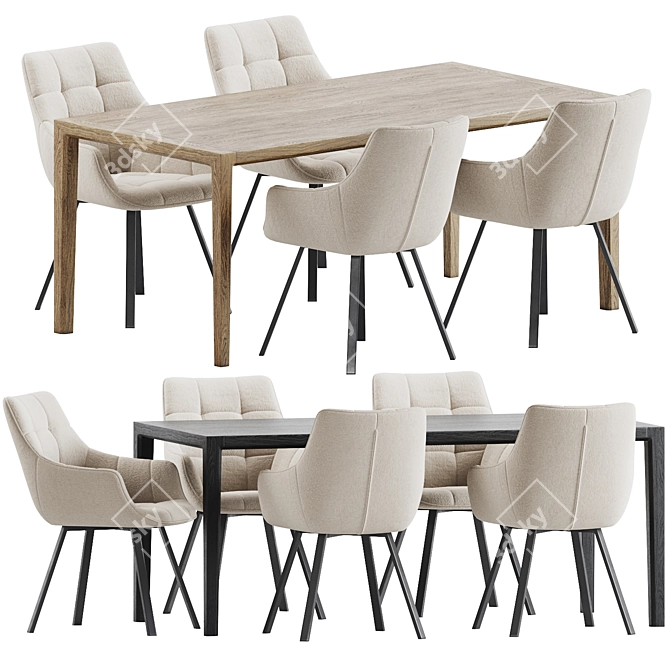 Modern Dining Set: Table & Chairs 3D model image 1