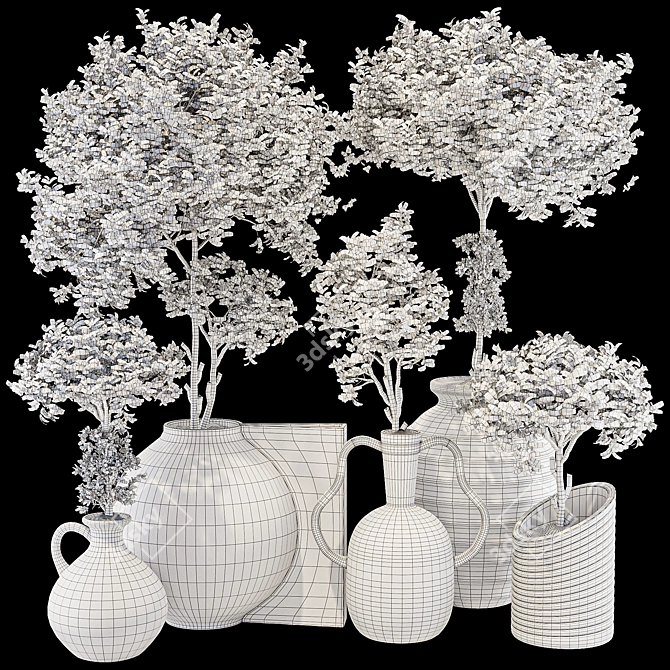 Wooden Pot Decorative Tree Collection 3D model image 7