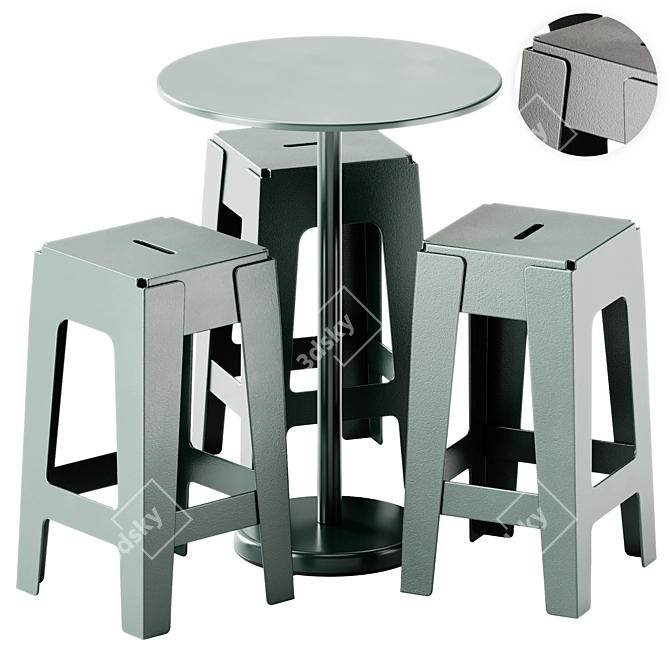  Modern Butter Bar Stool & Linear Cafe Table 3D model image 1