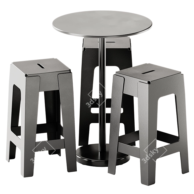  Modern Butter Bar Stool & Linear Cafe Table 3D model image 2