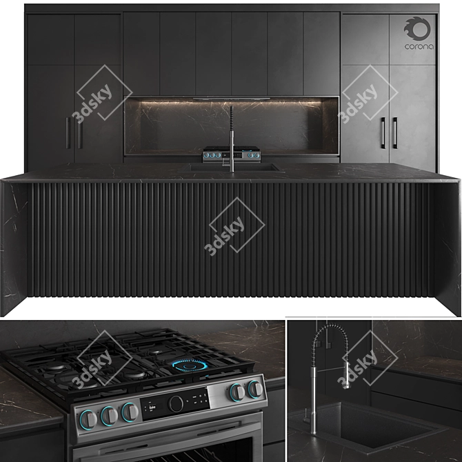  Modern Kitchen 3D Model 3D model image 1