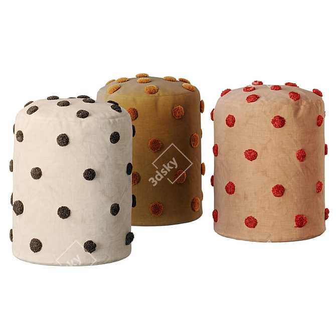 Children's Dot Tufted Pouf Set 3D model image 2