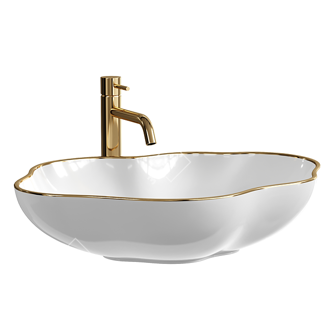 Gold Accent White Wash Basin 3D model image 2