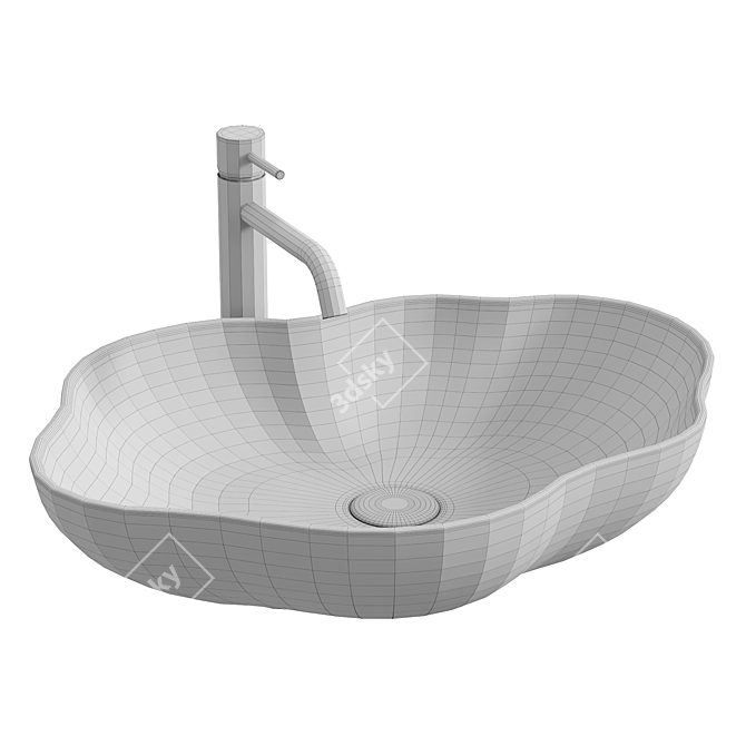 Gold Accent White Wash Basin 3D model image 3