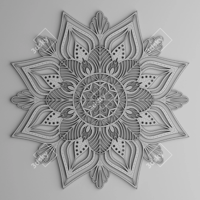 Title: Mandala Wall Panel in Black, White, & Gold 3D model image 2