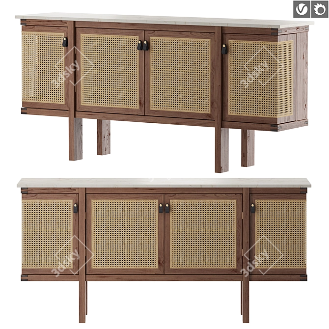 Elegant Rattan Credenza Feature 3D model image 1