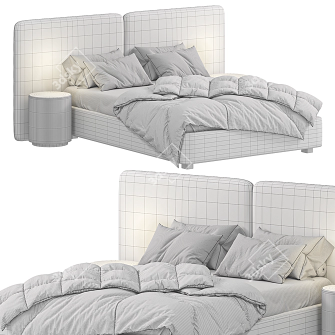 Modern White Bed Level 06 3D model image 6