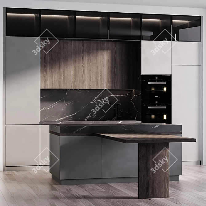 Modern Island Kitchen with Miele Appliances 3D model image 1