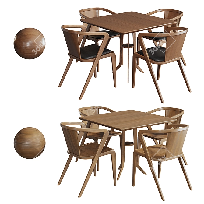 Portuguese Roots Table Chair Set 3D model image 2