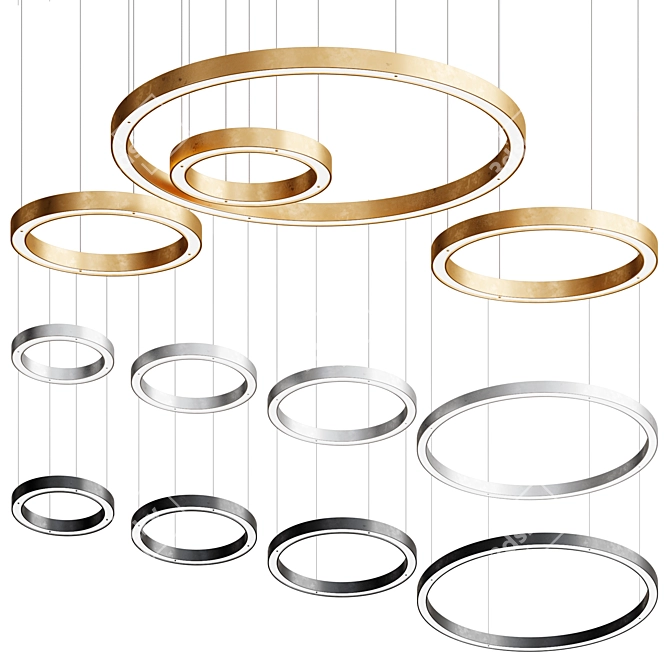 Henge HORIZONTAL Light Rings Pendant 3D model image 2