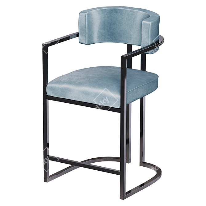 Velvet Half-Bar Stool with Backrest 3D model image 1