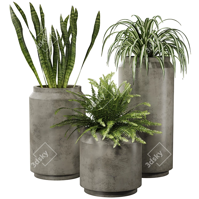 Modern Ceramic Green Plant Trio 3D model image 1