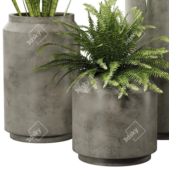 Modern Ceramic Green Plant Trio 3D model image 2