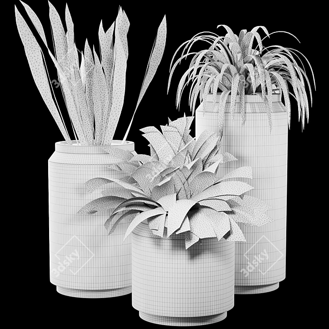 Modern Ceramic Green Plant Trio 3D model image 5