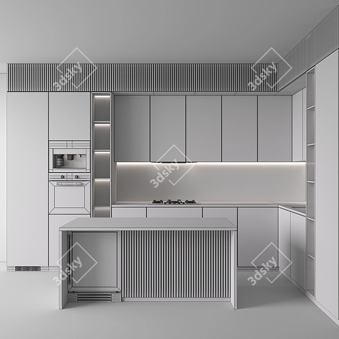 Modern Corner Kitchen 3D Model 3D model image 5