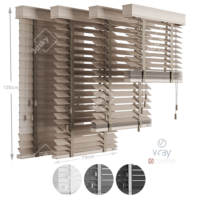 Rotating Wooden Venetian Blinds Kit 3D model image 1