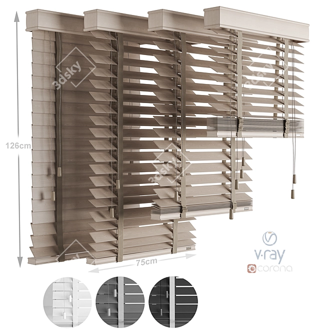 Rotating Wooden Venetian Blinds Kit 3D model image 2